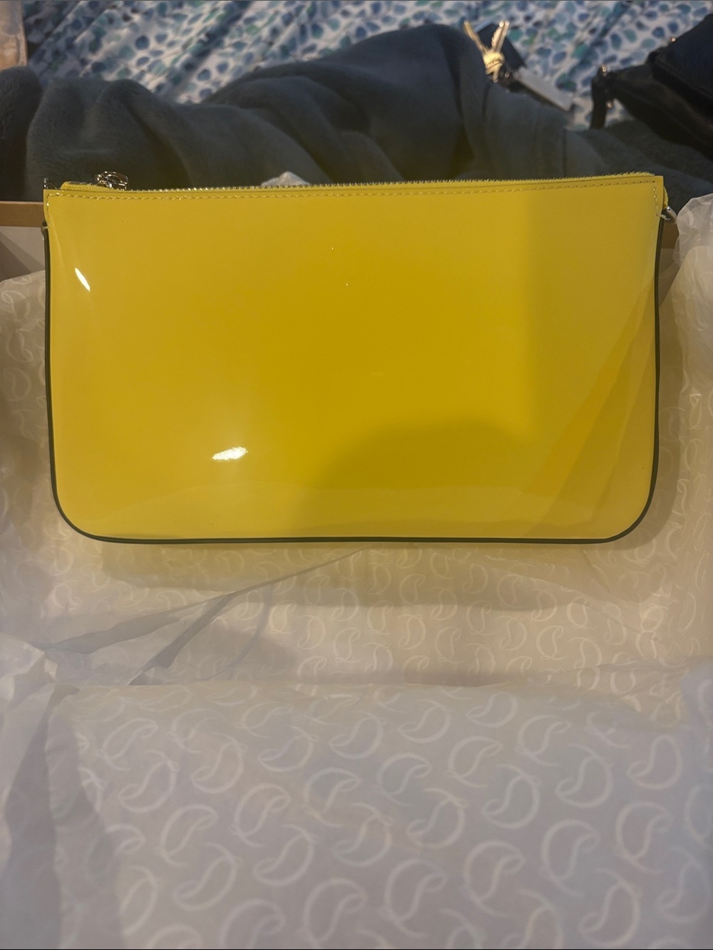 Christian Louboutin Patent Yellow Zip Wristlet Clutch